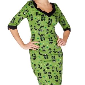 Voodoo Vixen Jade Kat Green Cat Wiggle Dress
